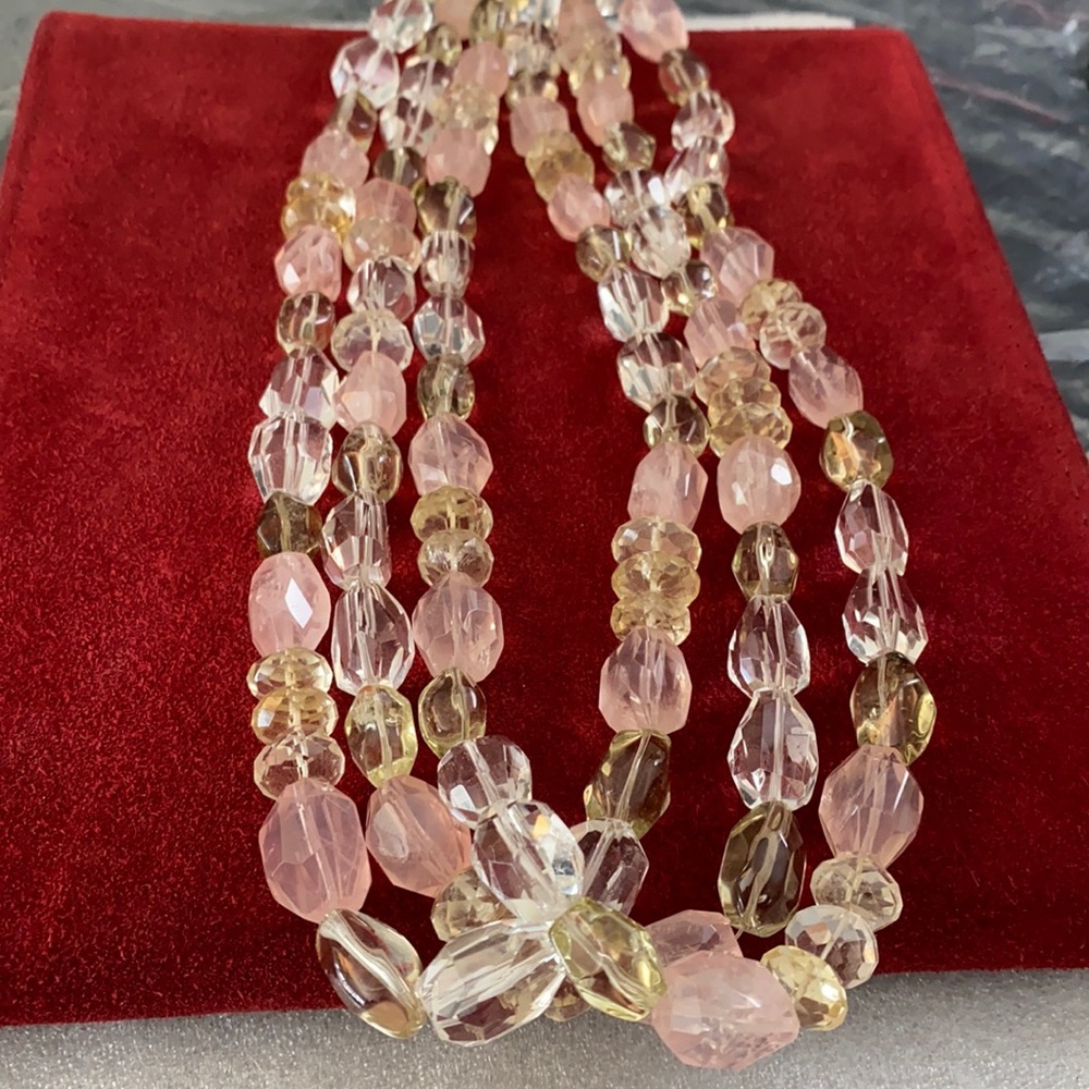 Gorgeous Citrine, Rose Quartz & Quartz Beaded Necklace. 18” Long